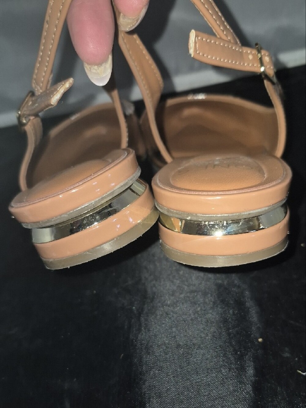 Jones New York Tan Pointed Slingback Flats with Gold Horsebit - Picture 6 of 8